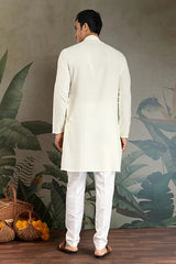 Wedding Special White Mirror Work Kurta with Dupatta for Men