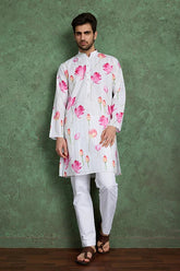 Buy Ethnic Style White & Pink Designer Kurta for Men