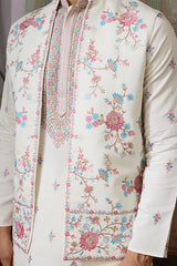 Ethnic White Embroidered Koti Kurta Set for Men⭐⭐⭐⭐⭐