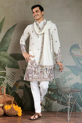 Wedding Special White Color Kurta and Dupatta for Men