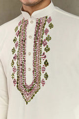 Wedding Special White Mirror Work Kurta with Dupatta for Men