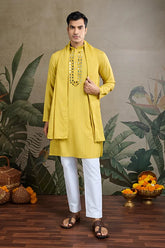 Stylish Look Perfect Haldi Yellow Color Men's Kurta with Dupatta