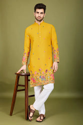 Yellow Embroidered Haldi Kurta for Men