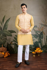 Yellow Roman Silk Kurta with Jacquard Koti Elegant Ethnic Wear