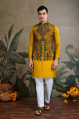 Latest Yellow Silk Kurta with Swarovski Koti Jacket for Men’s