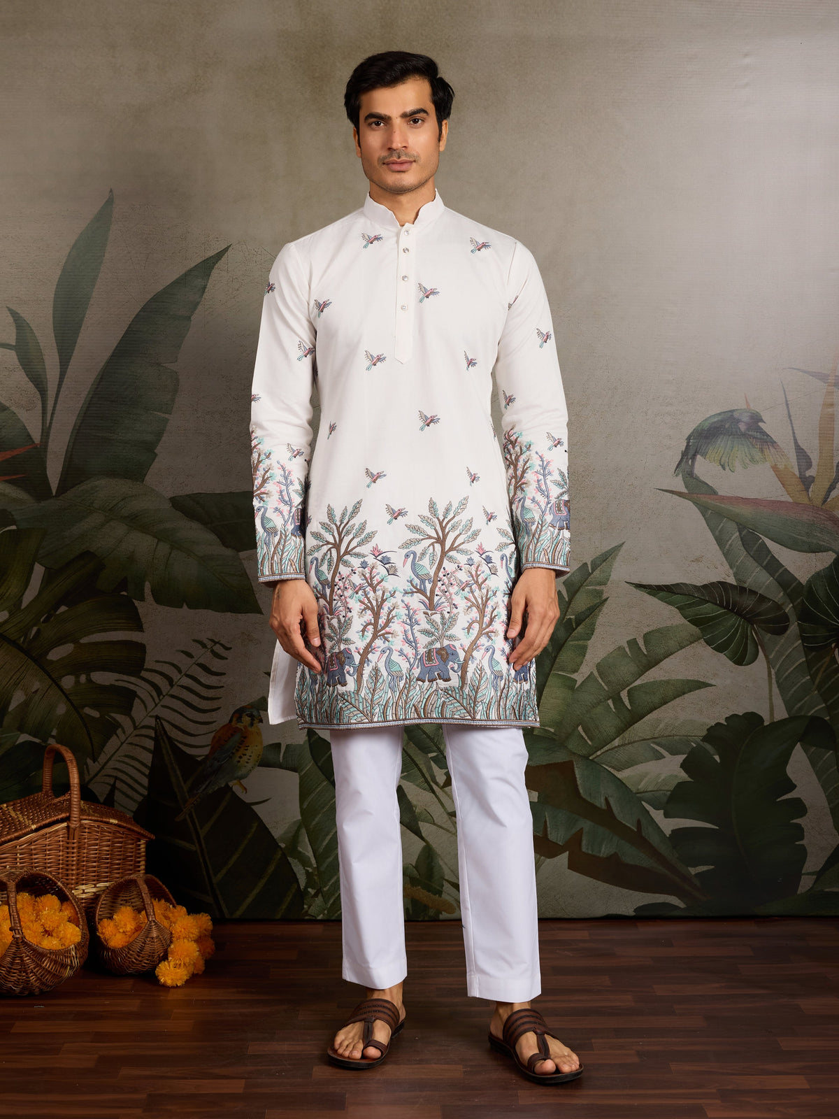White Embroidered Work Kurta for Groom Wedding Look⭐⭐⭐⭐⭐
