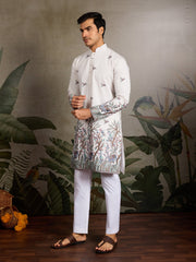 White Embroidered Work Kurta for Groom Wedding Look⭐⭐⭐⭐⭐