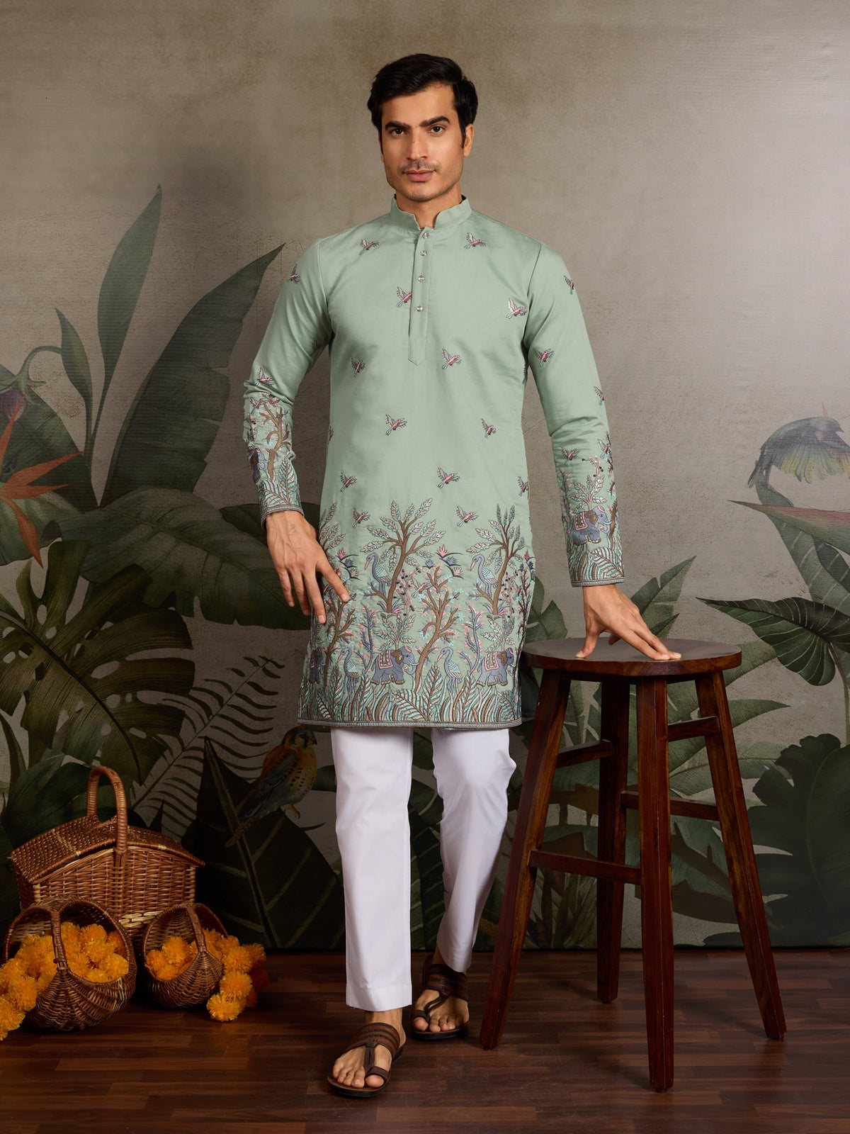 Embroidered Pista Green Wedding Kurta for Mens⭐⭐⭐⭐⭐