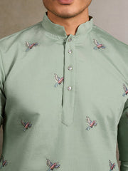 Embroidered Pista Green Wedding Kurta for Mens⭐⭐⭐⭐⭐