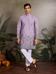 Premium Lavender Embroidered Kurta for Mens Wear⭐⭐⭐⭐⭐