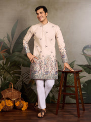 Beige Embroidered Work Beautiful Kurta for Men⭐⭐⭐⭐⭐