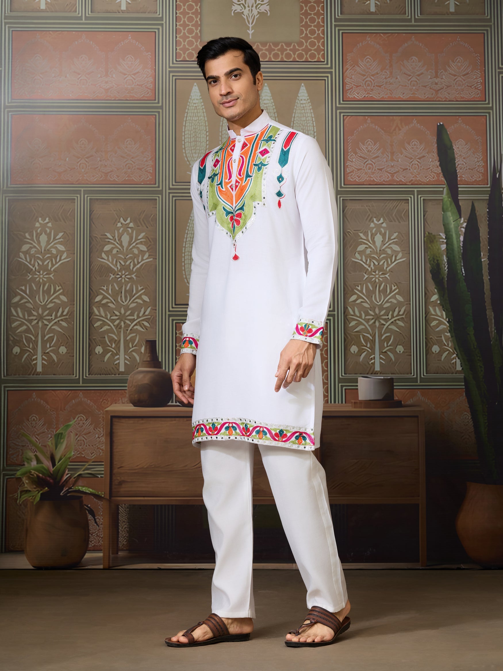 White Traditional Designer Festival Wear Kurta for Men