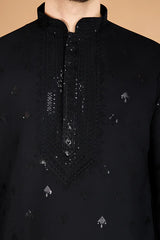 Stylish Black Kurta for Men with Thread Work Design