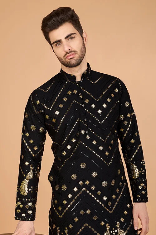 Black Viscose Rayon Men's Kurta  Stylish & Comfortable kurta long