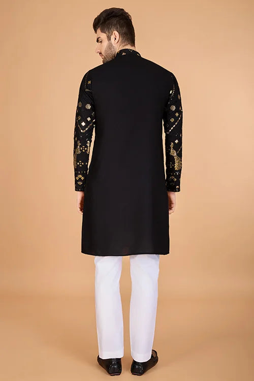 Black Viscose Rayon Men's Kurta  Stylish & Comfortable kurta long