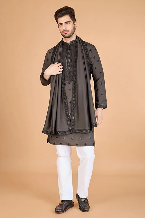 Elegant Brown Viscose Silk Kurta with Sequins – Mahi Fab