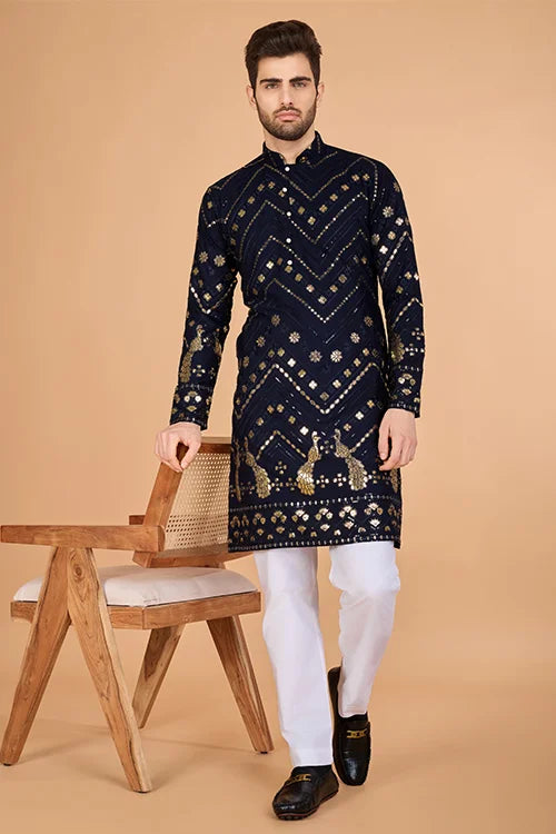 Navy Designer Rayon Kurta for Men  Stylish & Elegant