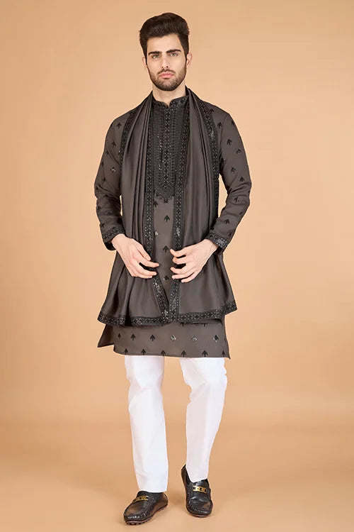 Elegant Brown Viscose Silk Kurta with Sequins – Mahi Fab