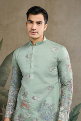 Premium Pista Green Viscose Silk party wear kurta for men