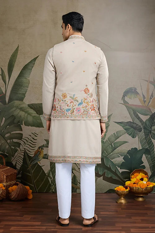 Stylish Ivory Men's Kurta Koti Set – Elegant & Trendy