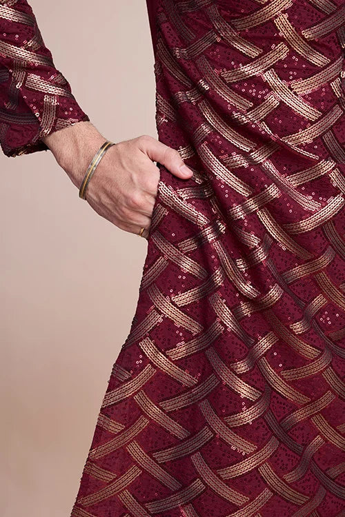 Elegant Maroon Color Silk Kurta with Heavy Thread & Hand Work