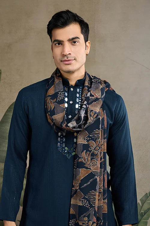 Teal Blue Viscose Rayon Kurta with Mirror Work