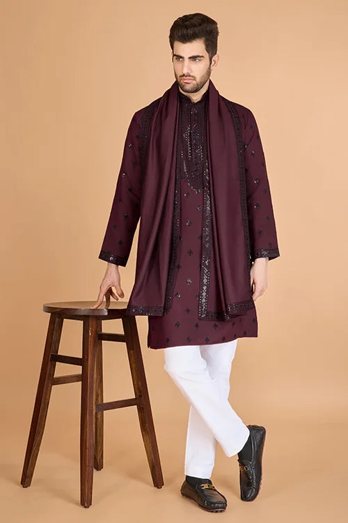 Maroon Designer Kurta for Men - Festive & Wedding