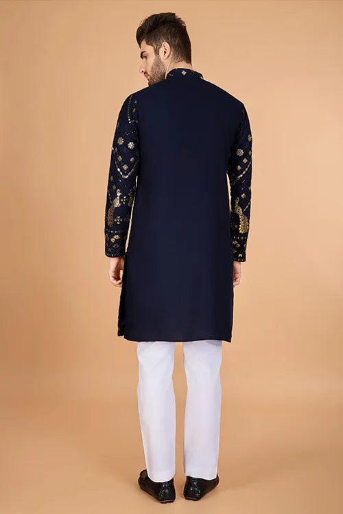 Navy Designer Rayon Kurta for Men  Stylish & Elegant
