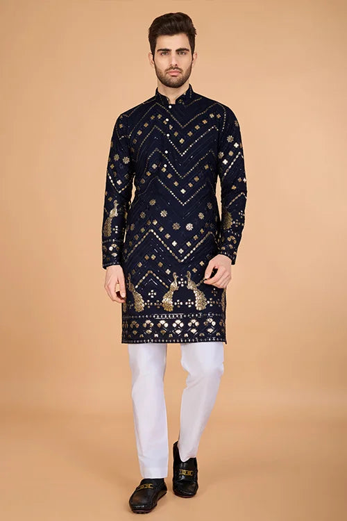 Navy Designer Rayon Kurta for Men  Stylish & Elegant