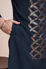 Designer Navy Men's Silk Kurta for Special Events