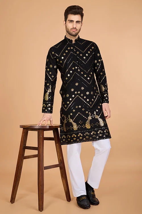 Black Viscose Rayon Men's Kurta  Stylish & Comfortable kurta long