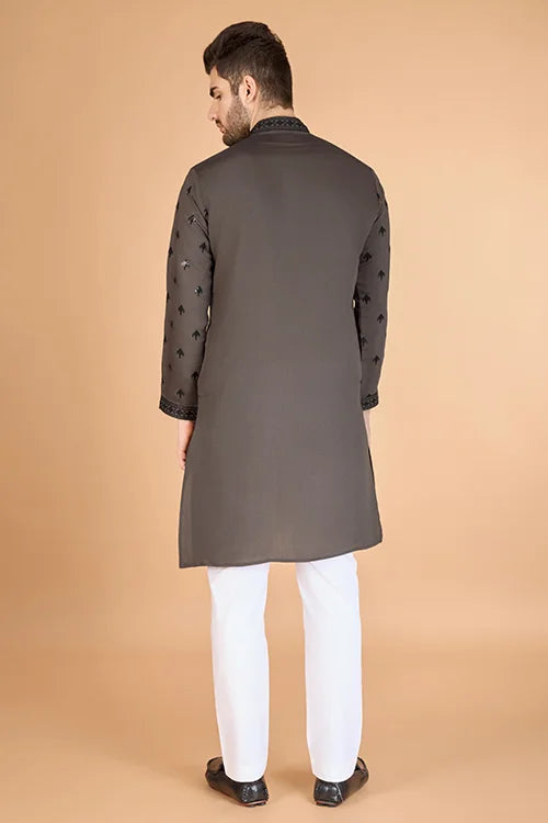 Elegant Brown Viscose Silk Kurta with Sequins – Mahi Fab