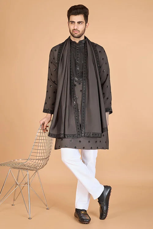 Elegant Brown Viscose Silk Kurta with Sequins – Mahi Fab