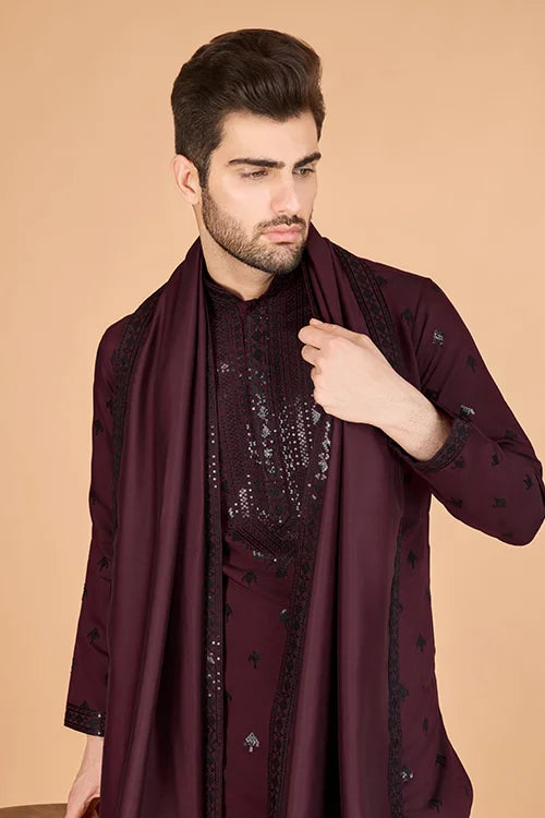 Maroon Designer Kurta for Men - Festive & Wedding