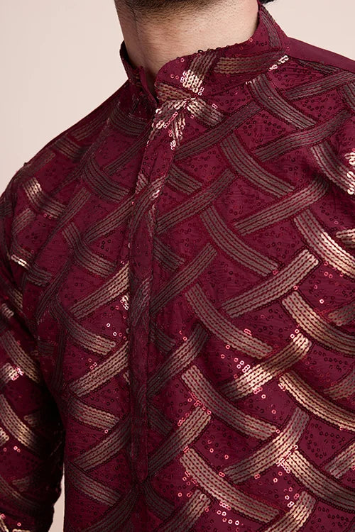 Elegant Maroon Color Silk Kurta with Heavy Thread & Hand Work