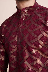 Elegant Maroon Color Silk Kurta with Heavy Thread & Hand Work