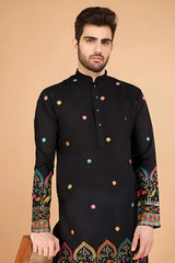 Black Viscose Silk Men's Designer Kurta Online