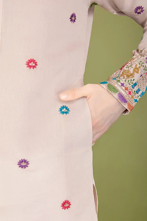 Ivory Viscose Silk Men's Kurta with Thread Work