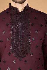 Maroon Designer Kurta for Men - Festive & Wedding