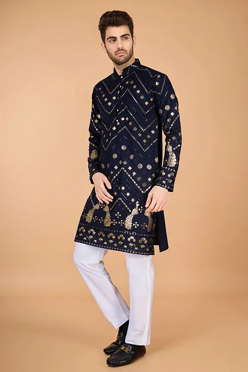 Navy Designer Rayon Kurta for Men  Stylish & Elegant