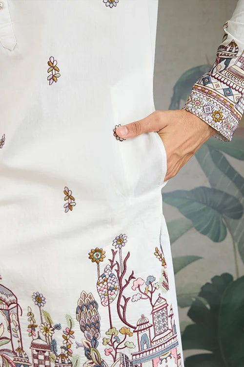 Wedding Special White Color Kurta and Dupatta for Men