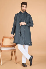 Designer Grey Sequence Embroidered Gents Kurta