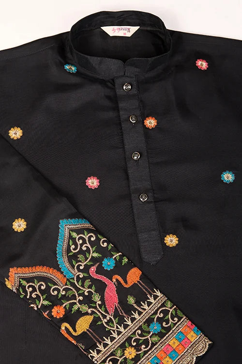 Black Viscose Silk Men's Designer Kurta Online