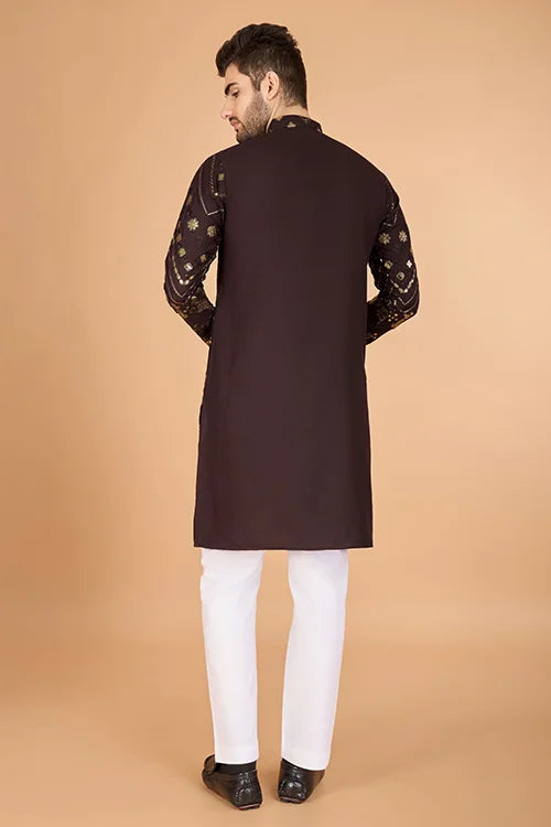 Brown Designer Men's Kurta – Viscose Rayon Fabric
