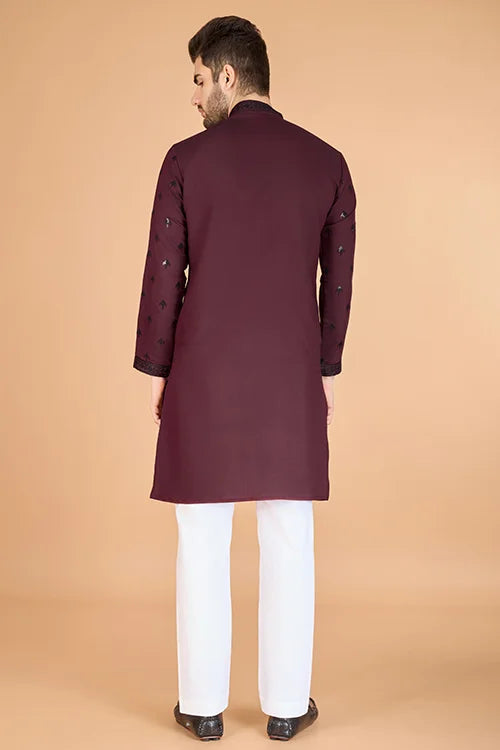 Maroon Designer Kurta for Men - Festive & Wedding