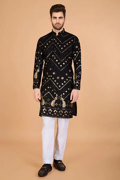 Black Viscose Rayon Men's Kurta  Stylish & Comfortable kurta long