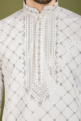 White Viscose Silk Kurta Elegant Festive Wear